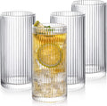 Drinking Glasses with Origami Style Set of 4 Glass Cups, 12 oz Ribbed Glassware by Polishyourdreamlightupthefuture