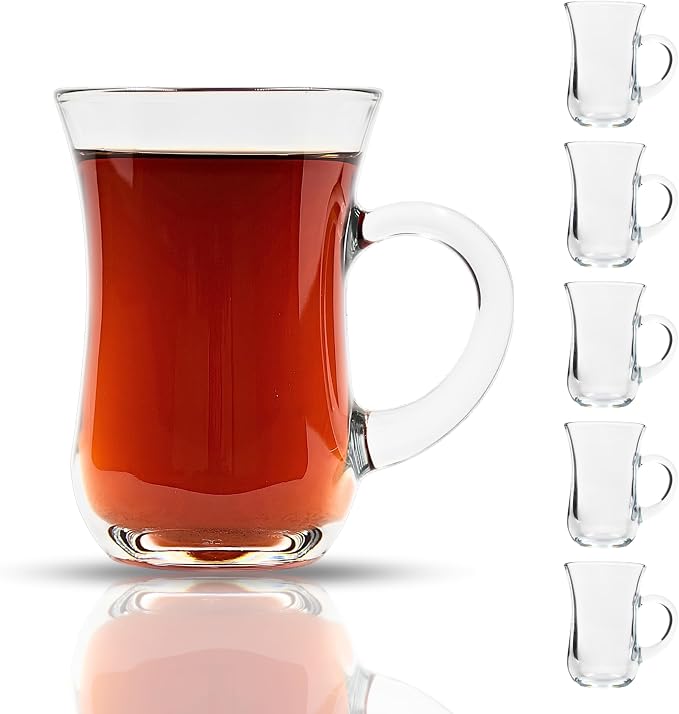 Turkish Tea Glasses with Handle Set of 6, Small Clear Glass Tea Cups - Image 7