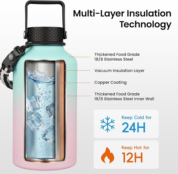 Konokyo 87 oz Insulated Stainless Steel Water Bottle Jug - Image 3