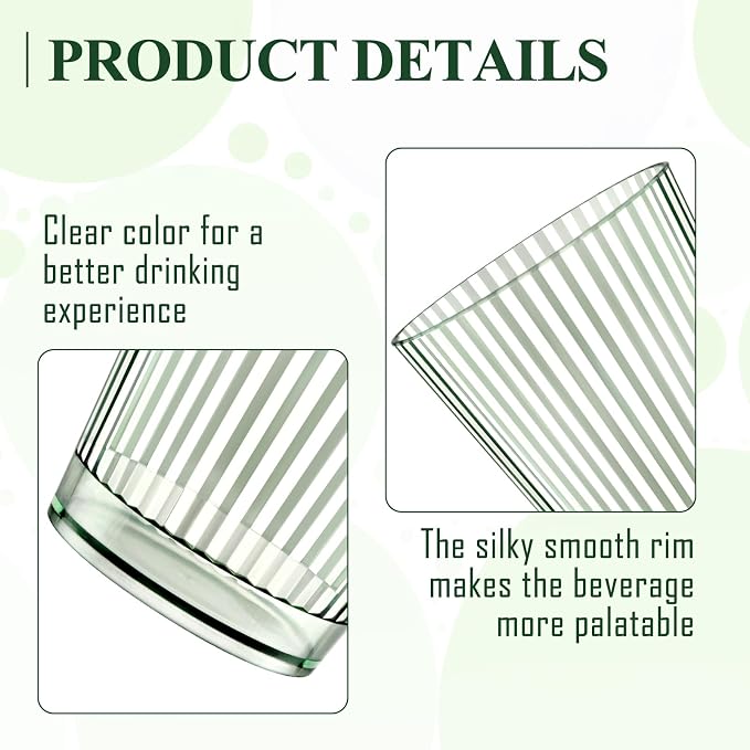 12 PCS Plastic Ribbed Drinking Glasses Green 10oz Vintage Ripple Stemless Wine - Image 3