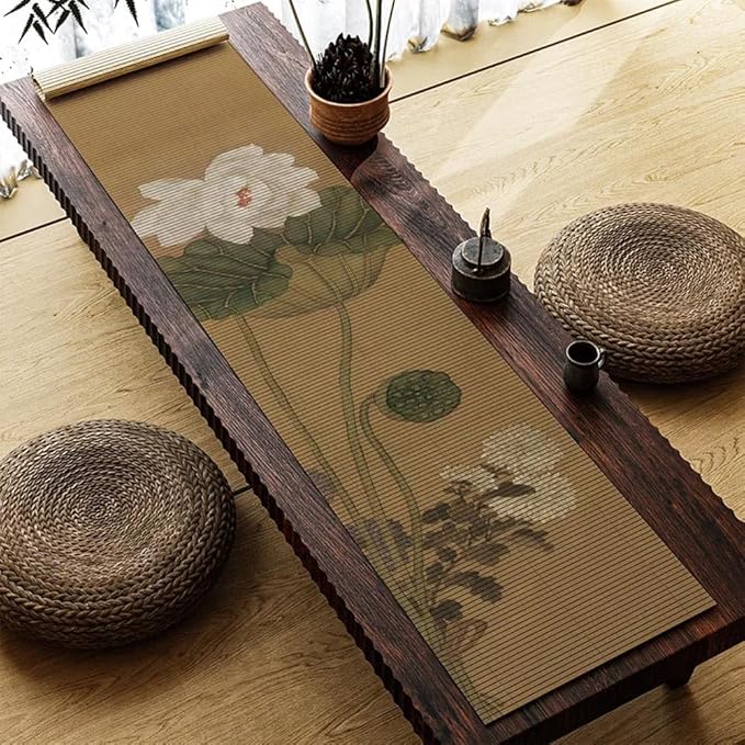 Asian Style Bamboo Table Runner, Ancient Chinese Paintings Zen Table Mat by Unknown