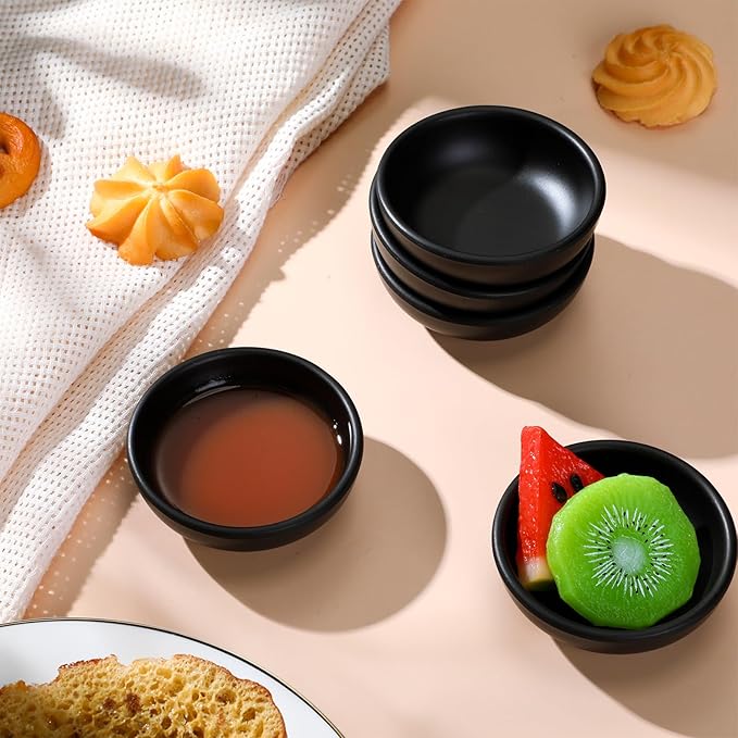 12 Pcs Dip Bowls Set 1.7oz Sauce Soy Dishes Bowls Small for Dipping Tomato Sauce, Soy, BBQ and Other Party Supplies(Black)