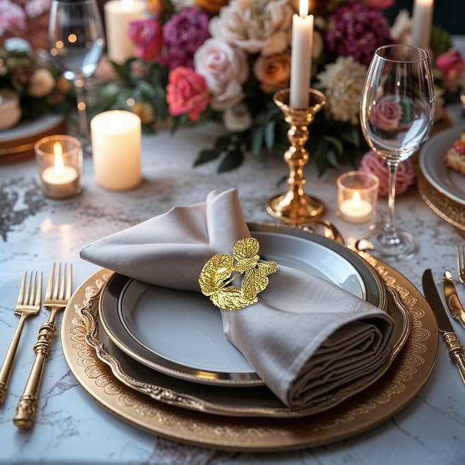Decozen Set of 16 Gold Napkin Rings in Leaf Design, Festive, Table Decor Setting for Holiday, Wedding, Birthday, Kitchen, Home Decor, Housewarming Gift - Mothers Day Decorations