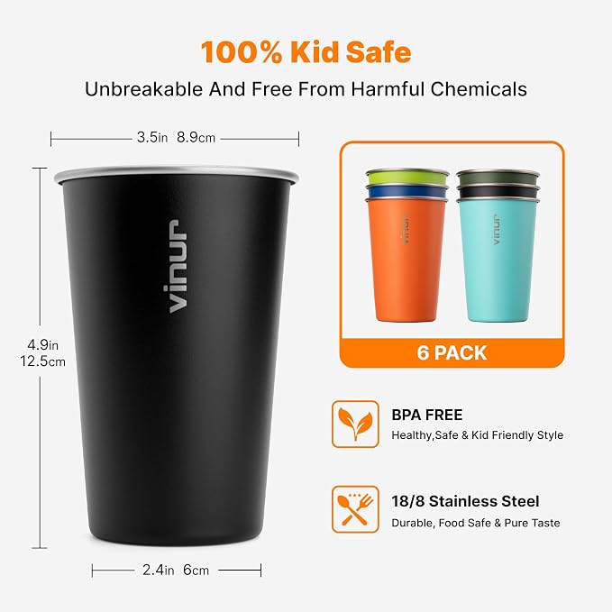 Stainless Steel Cups-16 oz Colorful Stackable Metal Drinking Glasses 6 Pcs | 16 - Image 3