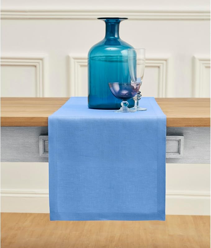 Solino Home 100% Pure Linen Table Runner Provence Blue, Fete 14 x 120 in | by SolinoHome