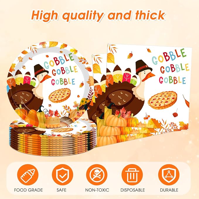 Turkey Thanksgiving Party Supplies Set, Autumn Harvest Disposable Dinnerware - Image 4