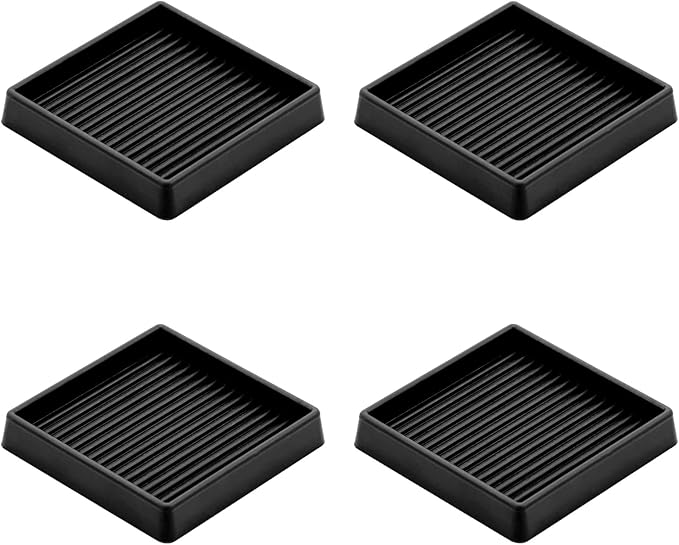 3X3 Rubber Caster Cups, Non Slip Furniture Pads, Anti-Slip Furniture Gripper, Anti Skid Furnitures Feet, Anti Slide Floor Protector for Bed Couch Stoppers (4 Pack, Black)
