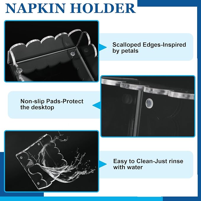 2 Pack Acrylic Cocktail Napkin Holder Crystal Clear Scalloped Tray - Image 3