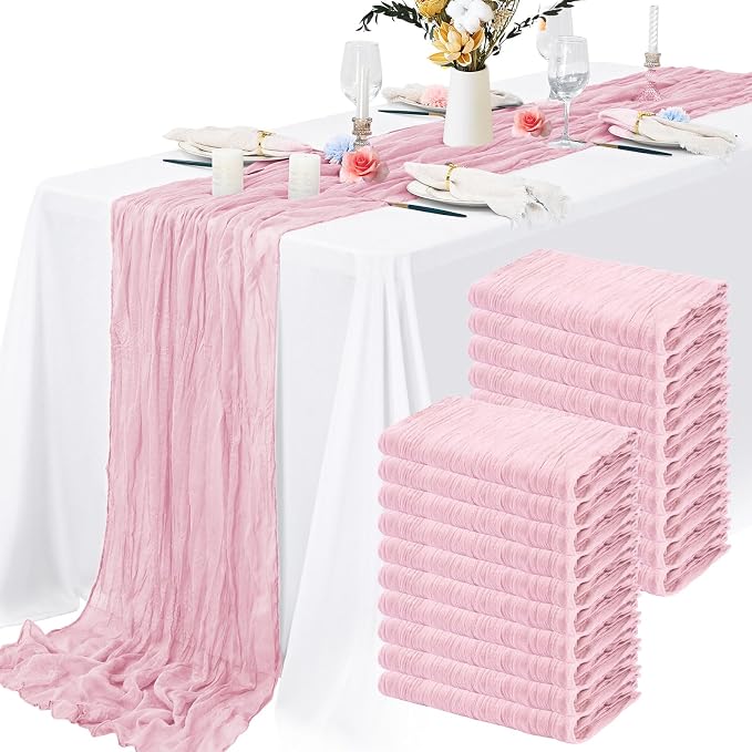 8 Pack Light Pink Cheesecloth Table Runner 10FT Long Boho Gauze Fabric Table by Lamshionow
