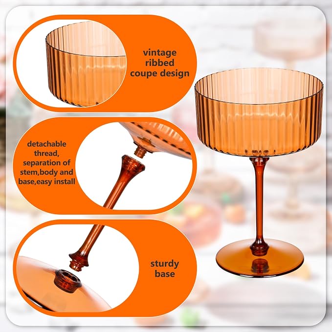 Jingmore 24 Pcs Ribbed Martini Glasses 10 oz Disposable Plastic Vintage Ribbed - Image 4