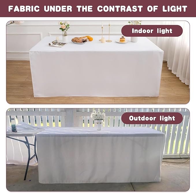 HolidayIdeas 2 Pack Square Fitted Table Covers - 38 x 38 Inch - White Fabric Washable Tablecloth Protectors for Folding Table, Parties, Wedding, Trade Show, Dining