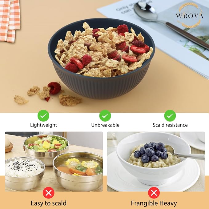 Wheat Straw Bowls Set of 8, Non Toxic Unbreakable Bowls - Image 4