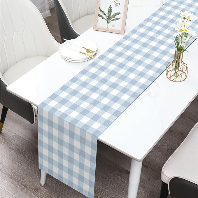 Dusty Blue Gingham Table Runner Blue Checkered Boy Girl Baby Shower Birthday - Image 2