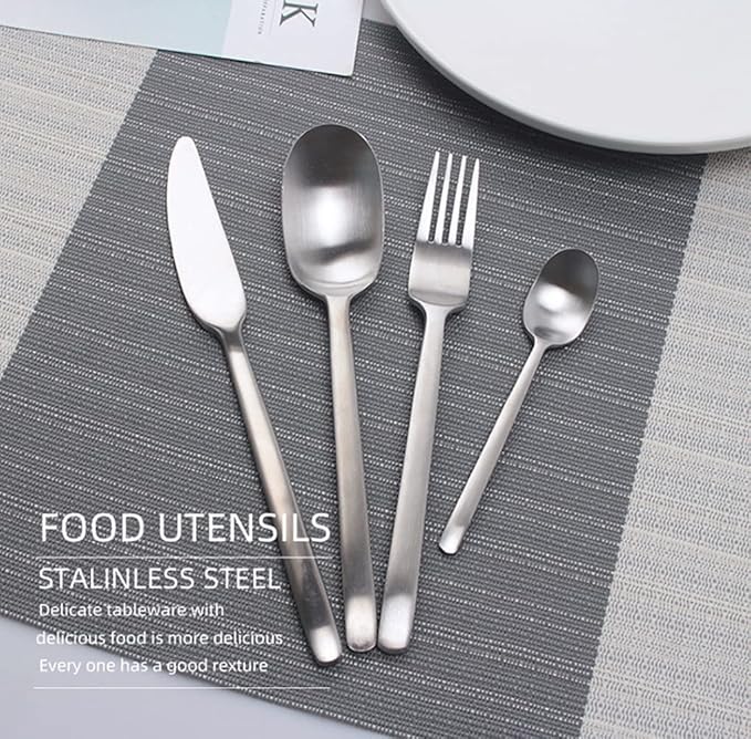 Matte Silverware Set for 16 Stainless Steel Flatware Set Light Luxury Vintage Style 64 Piece Cutlery Tableware Utensils Set Include Knives Forks and Spoons for Home Kitchen Restaurant Christmas