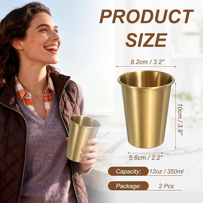 uxcell 2 Pcs Stainless Steel Cups, 12oz/350ml Metal Cups Double Wall Tumbler - Image 2