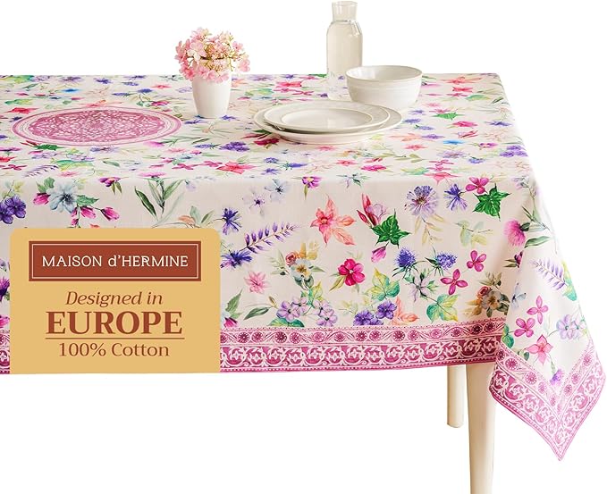 Maison d' Hermine Table Cloth Rectangle Table 100% Cotton 70 x 120 Inches Tablecloth Reusable Decorative for Dining Room Farmhouse Home Valentines Day Decorations Spring Summer - Chardon