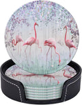 6 Pcs Pink Cute Flamingo Modern Art Boho Leather Coasters by Jfniub