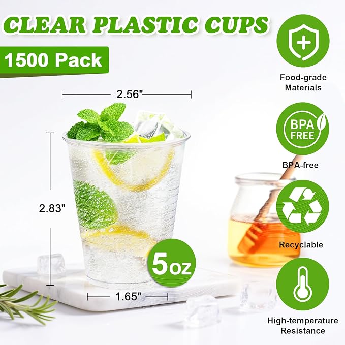SIUQ 1500 Pack 5 oz Clear Plastic Cups, Disposable Mouthwash Cups | Plastic - Image 2