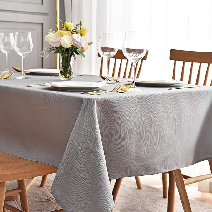 maxmill Jacquard Tablecloth Swirl Design Spillproof Wrinkle Free Heavy Weight Soft Table Cloth Decorative Fabric Table Cover for Outdoor and Indoor Use Square 70 x 70 Inch Light Gray
