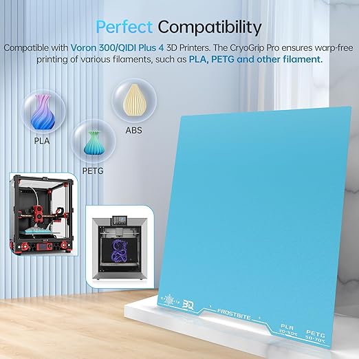 BIQU CryoGrip Pro Frostbite Panda Build Plate for Voron 300/QIDI Plus 4 3D Printers 300x300mm Room Temperature Print Double Sided Upgrade Plate Removable Surface Platform