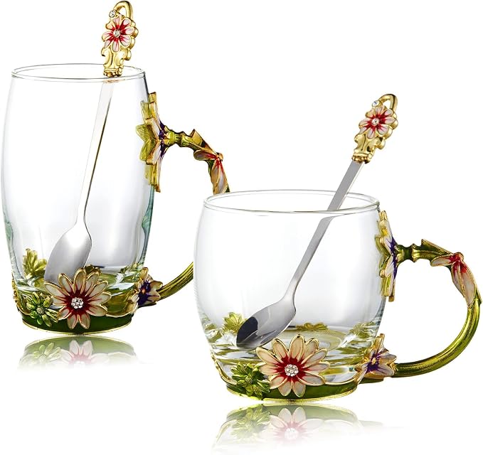 Glass Fancy Tea Cup Set Birthday Christmas Valentine's Day Gift Idea by DUMVOIN