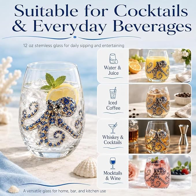 Starfish 3D Stemless Wine Glasses, Artistic Handcrafted Glassware | Novelty - Image 4