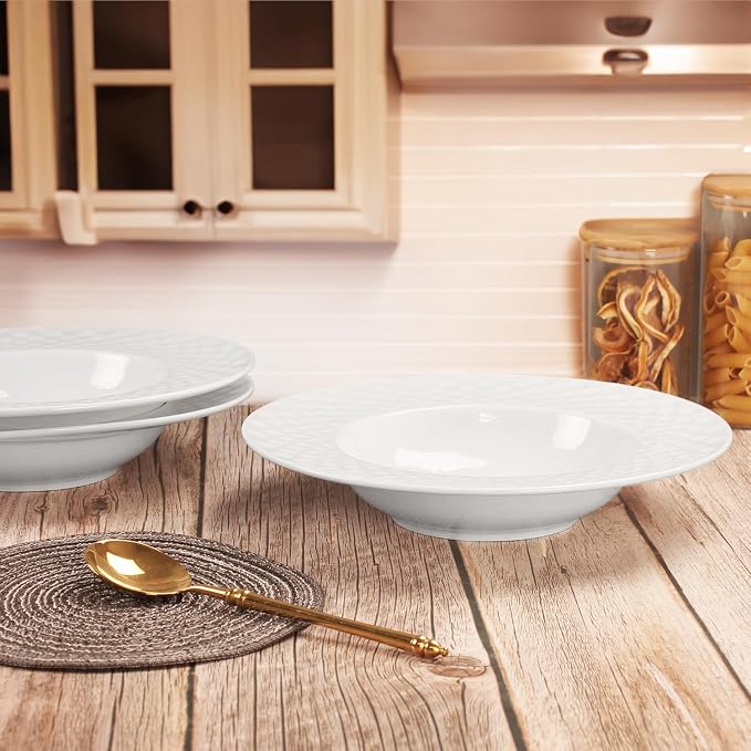 Soup Bowls, Pasta Bowls Plates, Embossed Porcelain Wide Rim Bowls, 10 Oz - Image 7