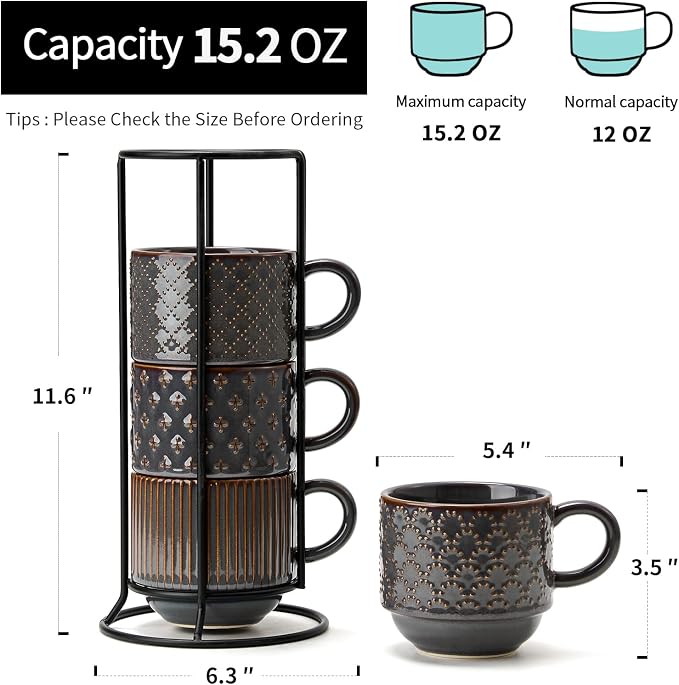JIEMEI HOME Large Ceramic Coffee Mug Set of 4 - Image 2