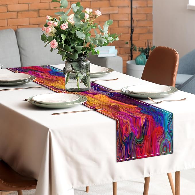 Abstract Table Runner 13x36 Inch Colorful Chaotic Waves Table Runners Table - Image 4