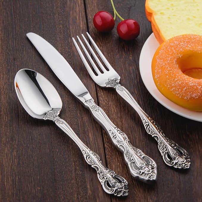 TWEE Luxury Fine Silverware Set for 8 Flatware Set 40 Pieces Relief Sculpture Openwork Design Elegant Tableware Set 18/10 Stainless Steel Cutlery Set Utensil Sets for Home Restaurant Dishwasher Safe