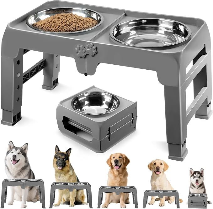 Elevated Dog Bowls for Large Dogs 5 Adjustable Heights 7.5"-15.4", 2 X-Large by COMESOON
