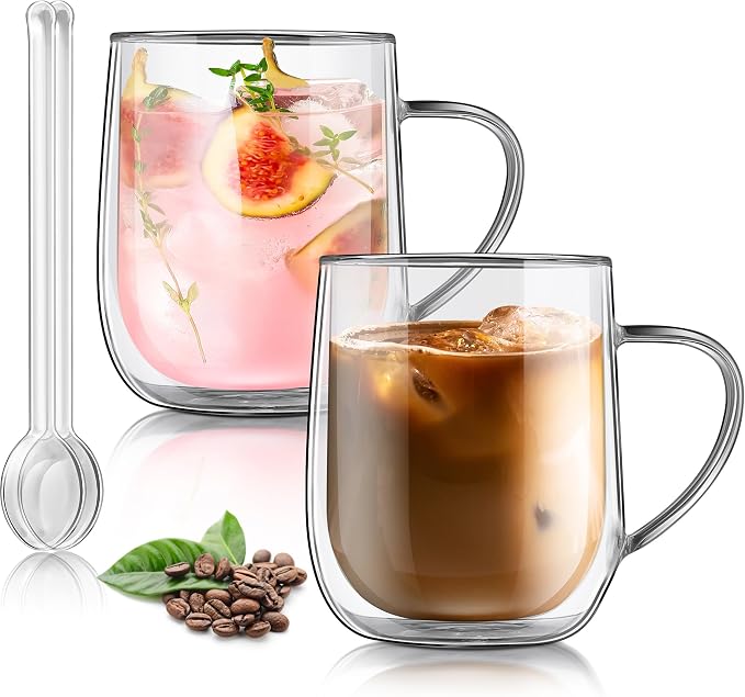 Joeyan Large Clear Double Walled Glass Coffee Mugs 15 oz, Double Layer Tea by JoeyanHousehold