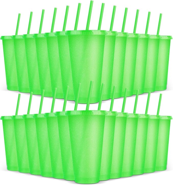 24 Pack Plastic Tumblers With Lids and Straws, Reusable Colorful Cups by LEIFEOSH