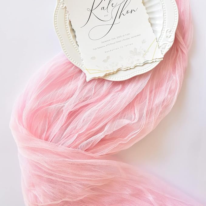Pink Cheesecloth Table Runner Cheese Cloth Wedding Birthday Party Decor | 10Ft - Image 2