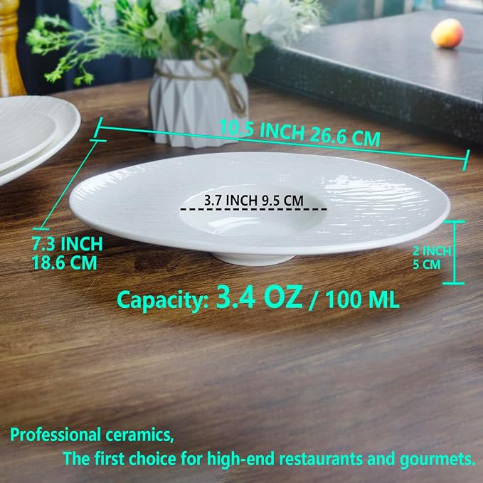 Soup Plates Fine Soup bowls Set of 4, 10.5 Inch Ceramics Oval Rimmed Small - Image 2
