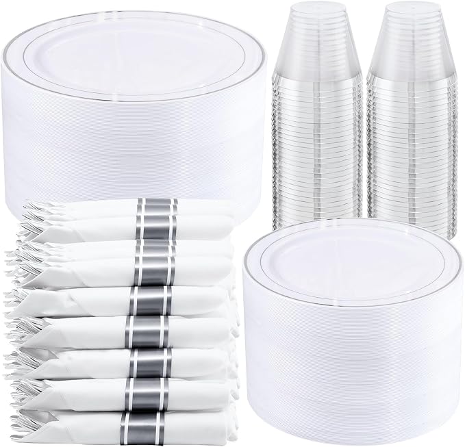 WELLIFE 350-Piece Silver Plastic Dinnerware Set by WELLIFE