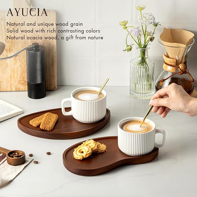 Tea Cups and Saucers Set of 2, 8OZ Cappuccino Cups - Image 2