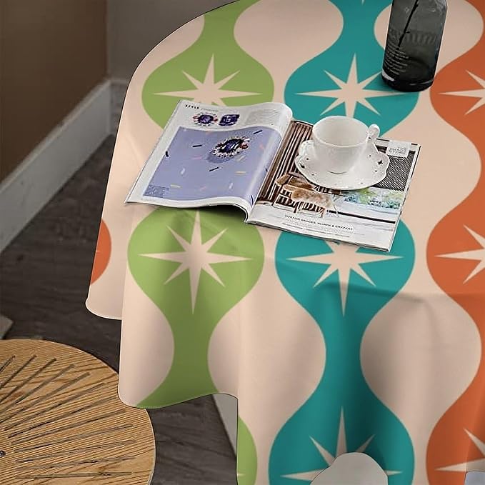 Mid Century Modern Round Tablecloth, Vintage Abstract Colorful Geometric Tablecloth for Home Party Dining Room Kitchen Decor 60Inch(152cm)