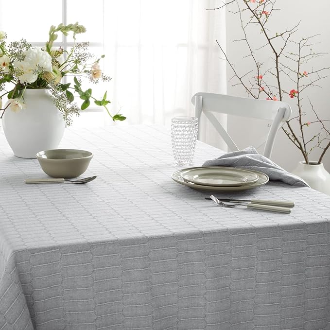 Martha Stewart Honeycomb Modern Farmhouse Tablecloth, Charcoal Grey, 60"x120"