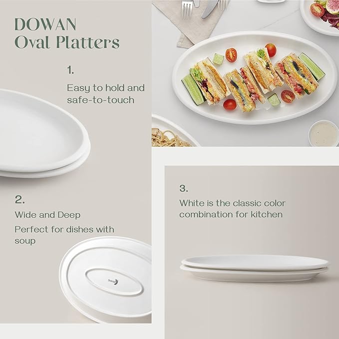 DOWAN 16" Serving Platters, Serving Platters for Wedding, Large Oval Porcelain Serving Tray for Entertaining, Dinner Platters for Serving Food Appetizers Meat, Serving Dishes for Parties, Set of 2
