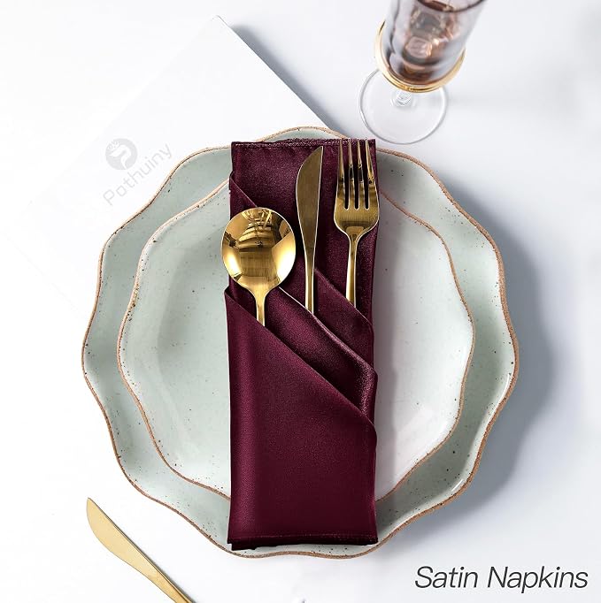 P Pothuiny 24 Pcs Burgundy Satin Napkins 17 x 17 Inch, Satin Cloth Napkins | - Image 5