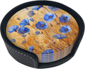 Flowers Plant Floral Blue Leather Coasters Set of 6 by Unknown