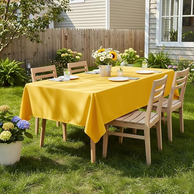 sancua Rectangle Tablecloth - 54 x 78 Inch - Stain and Wrinkle Resistant Washable Polyester Table Cloth, Decorative Fabric Table Cover for Dining Tables, Buffet Parties and Camping, Yellow