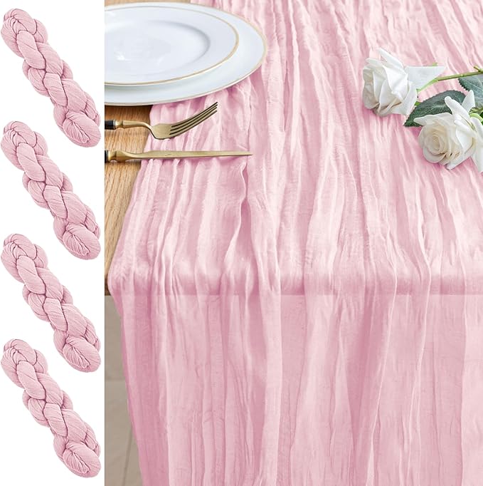 Cheesecloth Table Runner 10FT 3Pcs Blushing Pink Boho Gauze Runners | Cheese by Xiomot