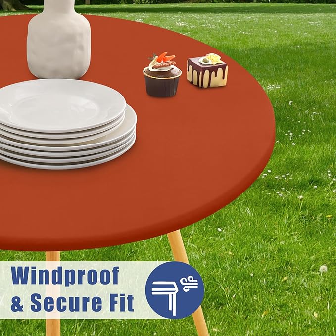 Round Spandex Tablecloth, Elastic Fitted Waterproof Tablecloths for 36"-44" Tables, Stretch Washable Picnic Table Cover for Camping, Dining, Indoor and Outdoor, Rust