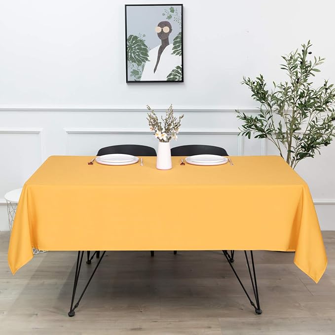 sancua Rectangle Tablecloth - 60 x 120 Inch - Stain and Wrinkle Resistant Washable Polyester Table Cloth, Decorative Fabric Table Cover for Dining Tables, Buffet Parties and Camping, Gold