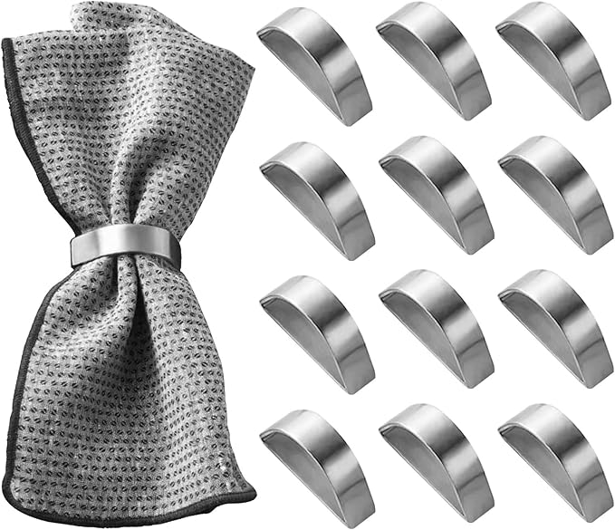 Stainless Steel Napkin Rings Set of 12, Mid-Century Napkin Ring Holder Glossy Serviette Buckles for Wedding, Dinner,Party,Christmas,Table Settings
