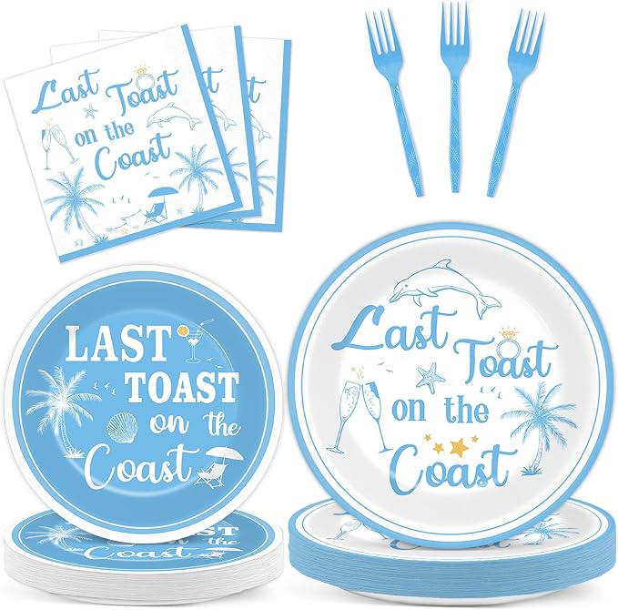 96Pcs Last Toast on the Coast Party Supplies Coastal Bachelorette Paper Plates by Justforjoyful