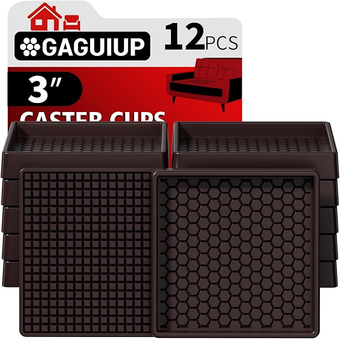 Non Slip Furniture Pads- 3"x3" Square Anti Skid Caster Cups Furniture Coasters by GAGUIUP