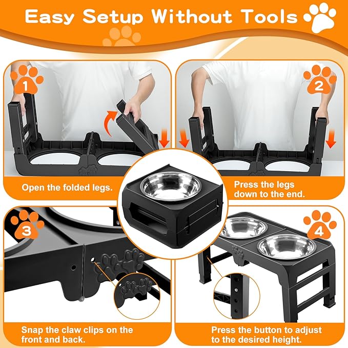 Elevated Dog Bowls for Large Dogs 5 Adjustable Heights 7.5"-15.4", 2 X-Large - Image 6